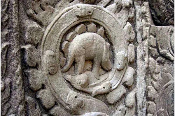 Kambodża | Czy to wizerunek dinozaura zdobi mury Ta Prohm?